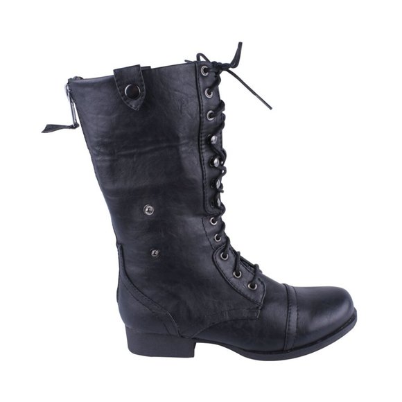 NWOT Faux Leather Camo Lace Moto Combat Boots - Picture 3 of 11